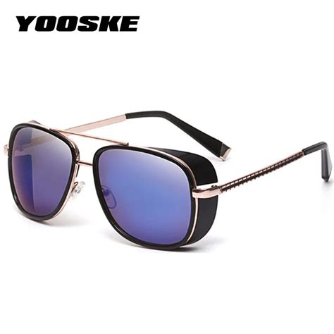 Yooske Tony Stark Iron Man Sunglasses Men Steampunk Sun Glasses Coating Retro Brand Design In