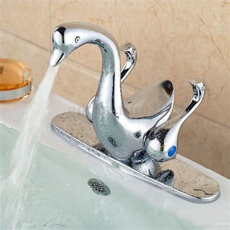 Swan Duck Shape Basin Sink Mixer Spray Bathroom Dual Handle Brass Chrome Faucet Chrome Faucet