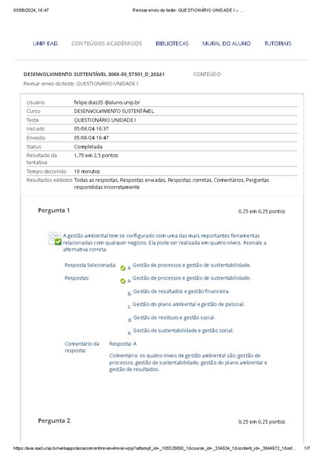 Revisar Envio Do Teste Question Rio Unidade I Revisar Envio Do Teste