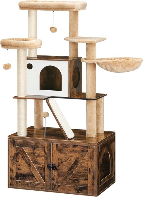 Hoobro Cat Tree With Litter Box Enclosure 59 1” Tall 2 In