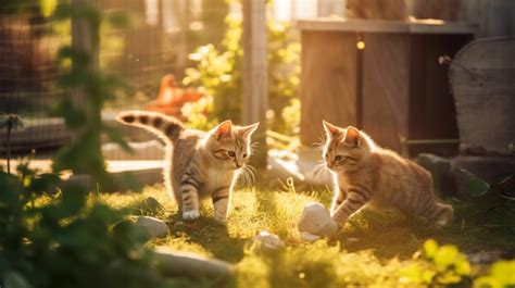 Premium Ai Image Two Cats Playing In The Garden With A White Ball