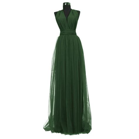 Rochie Versatila Lunga Cu Tulle Verde Inchis Lycra Domnisoare De