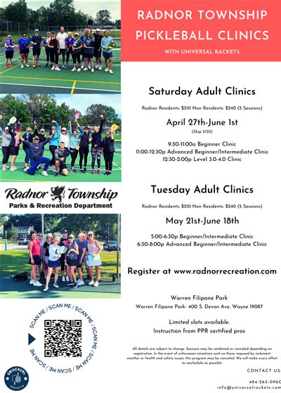 Radnor Township Parks And Recreation Spring Adult Pickleball Clinics