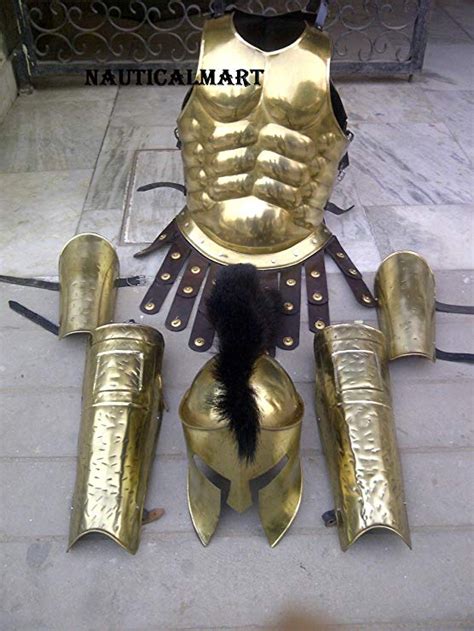 Muscle Armor Breastplate With Greek Spartan Helmet And Leg Or Arm Guard Brass Armor Spartan