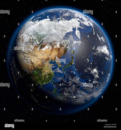 Earth Viewed From Space Showing East Asia And Japan Realistic Digital