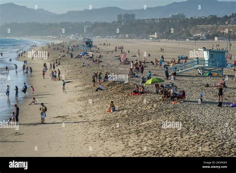 Santa Monica State Beach Viewed From Santa Monica Pier Is An Iconic Pacific Coast Beach In Los