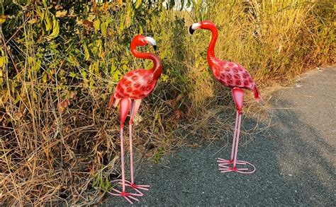 Pink Flamingo Lawn Ornaments Metal Flamingo Garden States For Outdoor Yard Garden Patio Pond