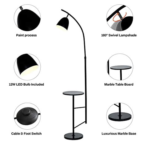 Oneeldy Modern Black Arc Floor Lamp With Marble Table 70 Tall