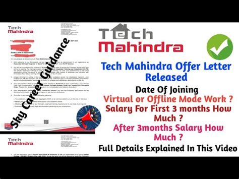 Tech Mahindra Offer Letter Released Salary WFH Or Offline Work