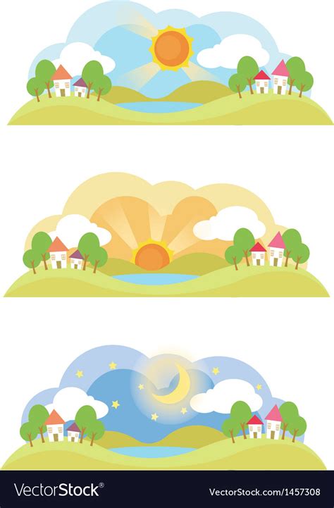 Landscape in the morning noon and at night Vector Image