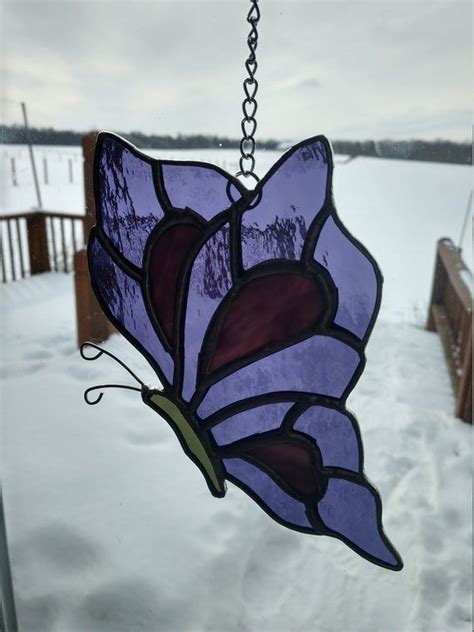 Purple Butterfly Hanging Stained Glass Suncatcher