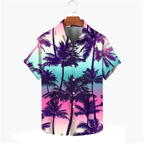 Poteti Mens Summer Shirt Hawaiian Beach Plus Size Tropical Short Sleeve