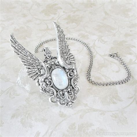 Nightfire Moonstone Necklace Legendary Series Angel Wing Silver