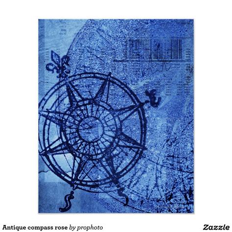 Antique Compass Rose Poster Zazzle Compass Rose Art Prints Blue Compass