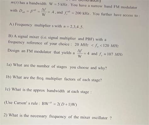 Solved M T Has A Bandwidth W 5 KHz You Have A Narrow Chegg