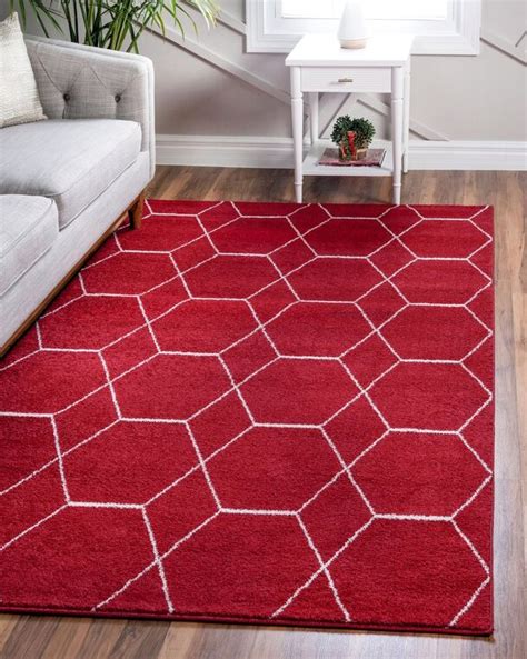 Red Rug Geometric Print Honetbomb Pattern Hexagon Shaped Cherry Area ...