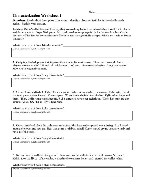 Character Trait Worksheet First Grade