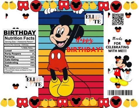 Mickey Mouse Chip Bag Template Canva Mickey Mouse Birthday Party