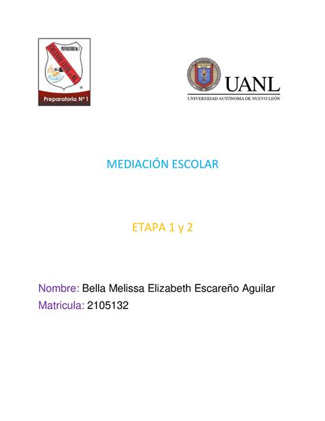 Bmeea Etapa 1y2 ME MEDIACIN ESCOLAR ETAPA 1 Y 2 Nombre Bella