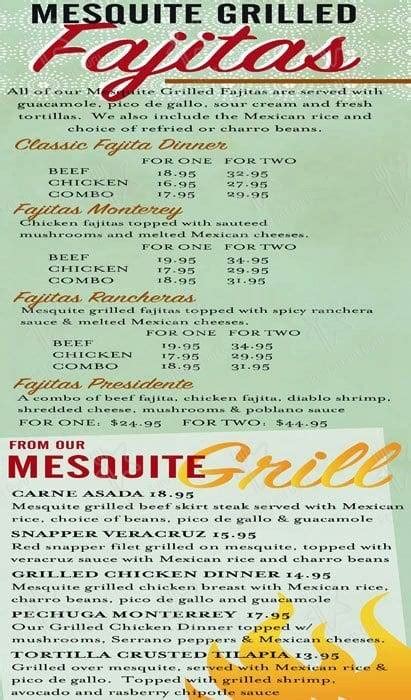 Menu at Los Tios restaurant, Sugar Land, Hwy 6