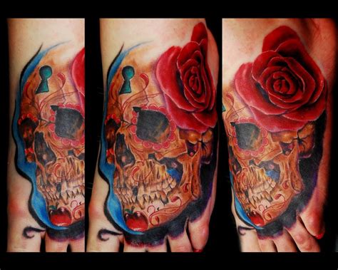 Dia De Los Muertos Skull with Rose by Justin Buduo: TattooNOW