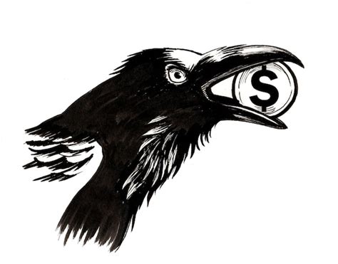 Premium Photo Crow Bird With A Dollar Coin Ink Black And White Drawing