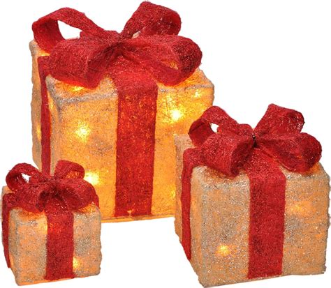 Led Geschenkboxen Mit Timer Er Set Rot Weihnachts Dekoboxen Warm