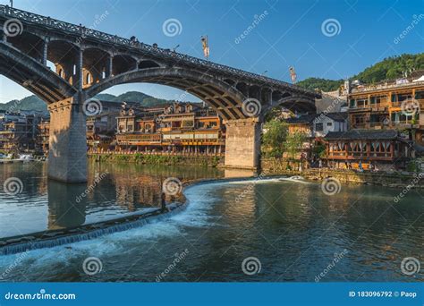 Road Bridge Over Tuo Jiang River In Feng Huang Editorial Photography