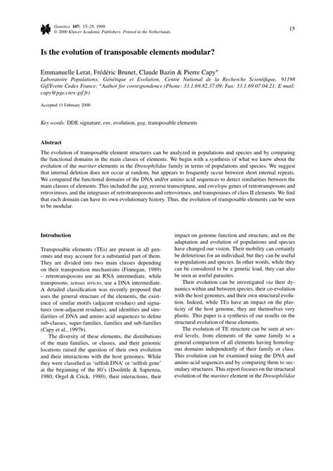 (PDF) Is the evolution of transposable elements modular?