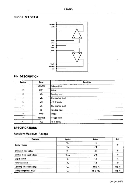 LA6515 Datasheet 2 4 Pages SANYO 0 5A Power Operational Amplifier