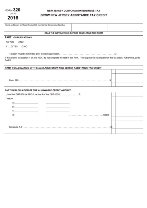 Fillable Form 320 Grow New Jersey Assistance Tax Credit Printable Pdf