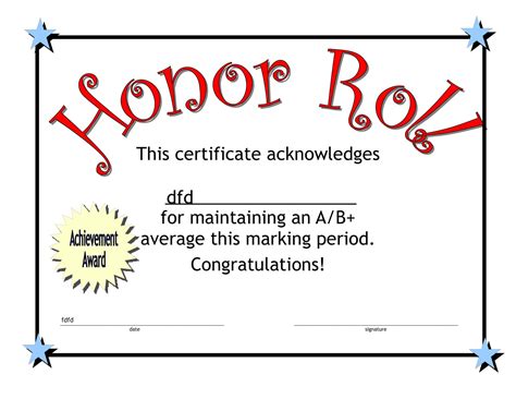 Free Printable Honor Roll Certificate Templates Word Excel Pdf Sample