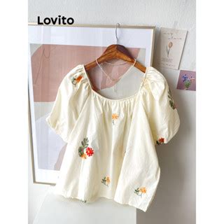 Lovito Casual Floral Pattern Blouse For Women Lne White Lovito