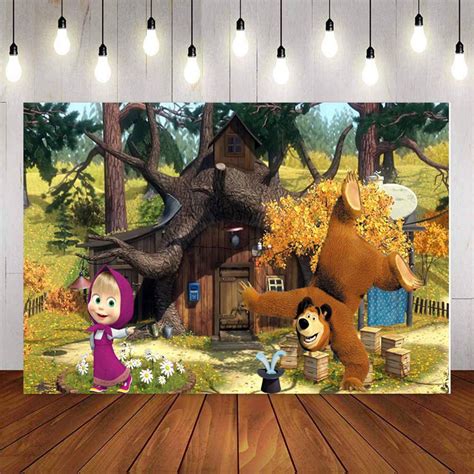 Party Décor Printed Custom Masha And The Bear Deco Kit Round Fabric Backdrop Stand Birthday