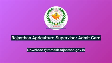 Rajasthan Agriculture Supervisor Admit Card 2024 Download