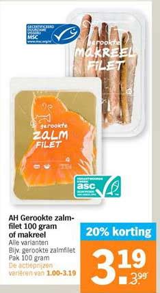 AH Gerookte Zalm Filet 100 Gram Of Makreel Aanbieding Bij Albert Heijn