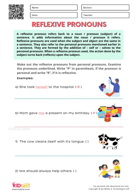 Possessive And Reflexive Pronouns Worksheet