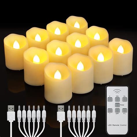 Rechargeable Flameless Tea Lights Candles With Timer Remote Pcs