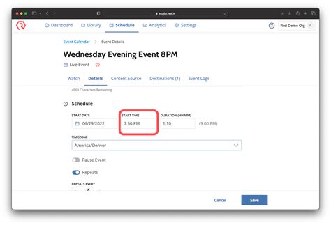change  event start time