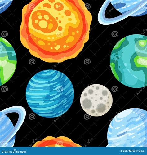 Planets Stars And Satellites Space Seamless Pattern Background Solar