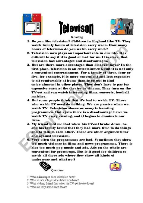 Television Esl Worksheet By Marina