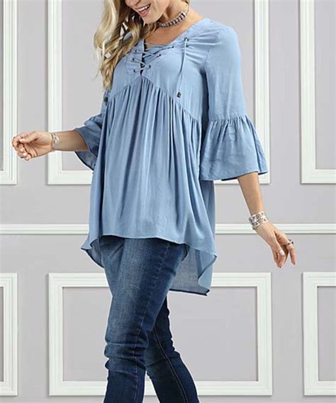 Take A Look At This Denim Blue Lace Up Bell Sleeve Hi Low Top Plus