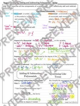 Classifying Adding And Subtracting Polynomials Guided Notes And Practice