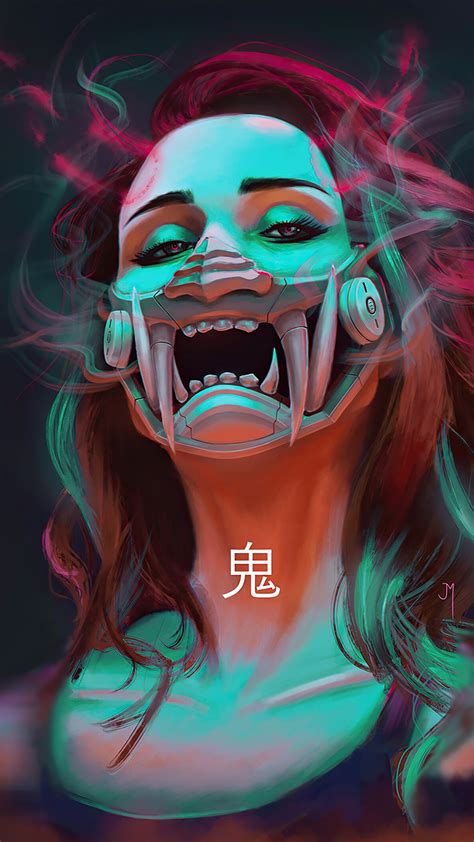 Cyberpunk Girls Futuristic Oni Mask Sci Fi 4k Hd Wallpaper Rare