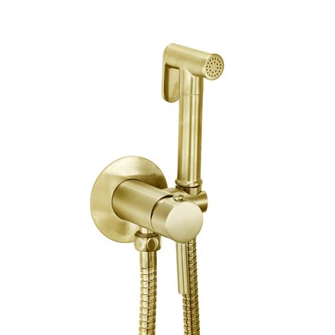 Douche Handset Flexi Holder And Outlet Elbow Brushed Brass Scudo