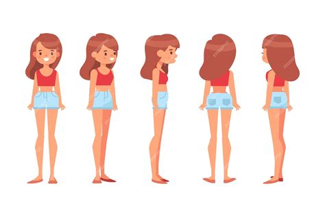 Premium Vector Girl Woman Front Side Back View Flat Vector Character For Animation Separate