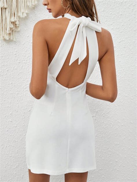 Solid Tie Backless Halter Dress In 2023 Clothes For Women Halter