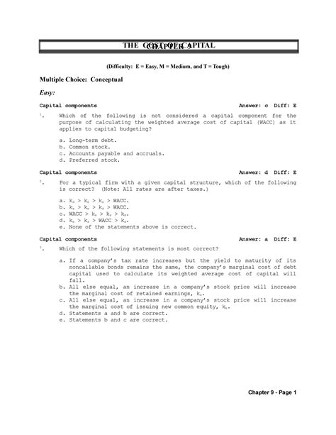 Tb Chapter Test Bank For Cost Of Capital Brigham Fundamentals