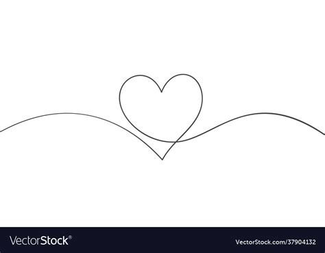 Heart Continuous One Line Drawing Black And White Vector Image