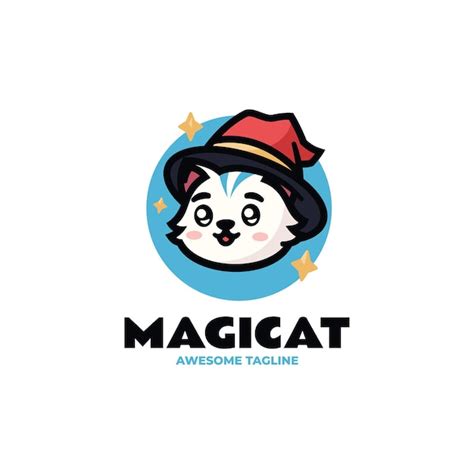 Premium Vector Vector Logo Illustration Magic Cat Mascot Cartoon Style